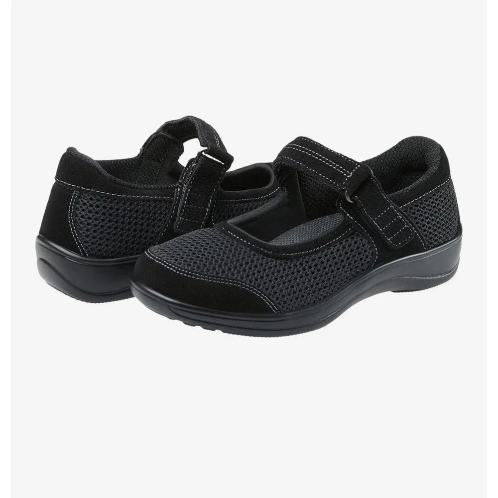 OrthoFeet Shoes | OrthoFeet Chattanooga Mary Jane Black Mesh Suede Comfort Shoes